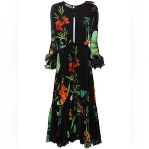 Johanna Ortiz Namibia Long-Sleeved Keyhole Silk Midi Dress